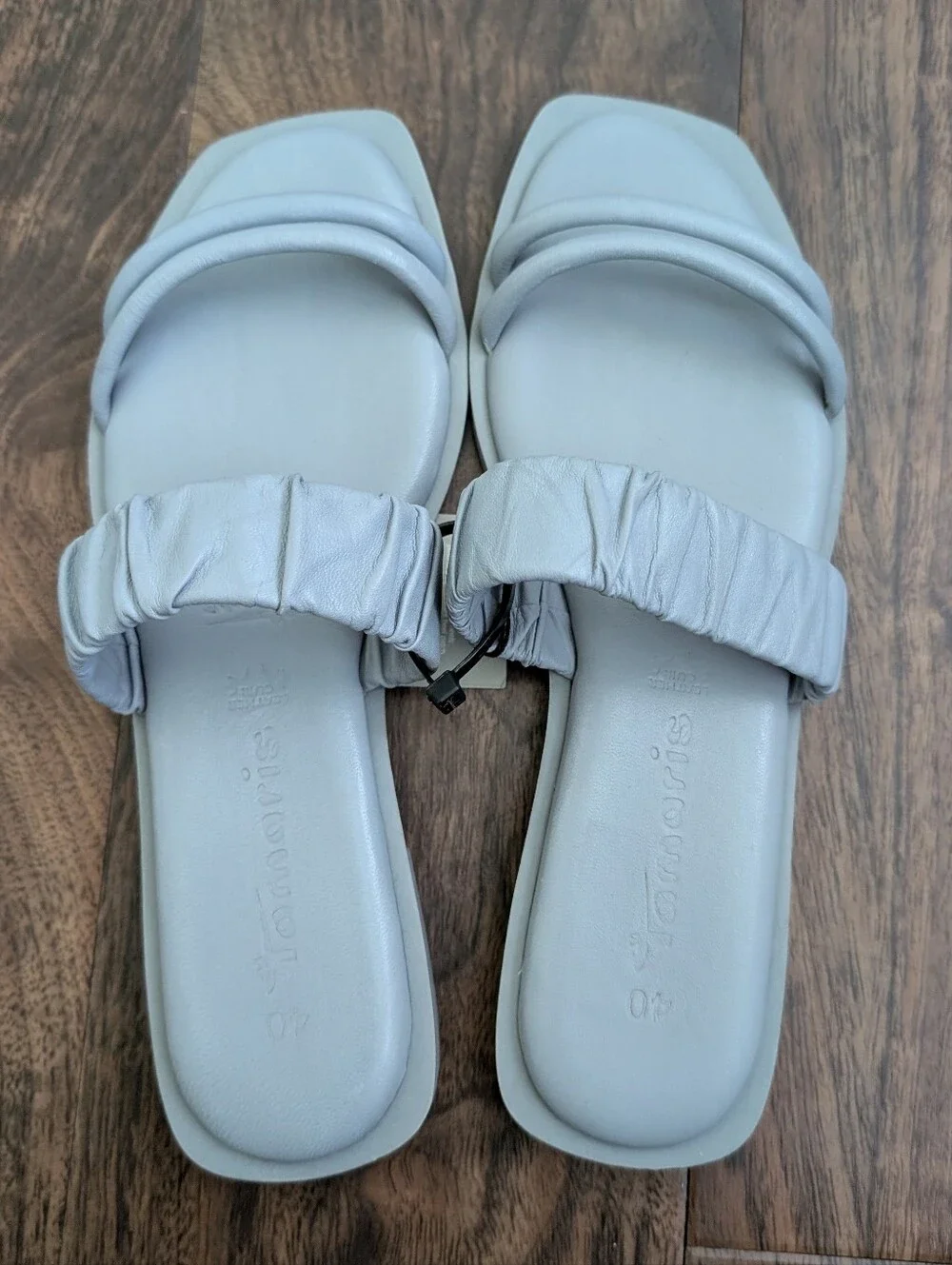 Tamaris 40 Slate Grey Light Gray Slip-On Sandals Cushion Footbed Strappy